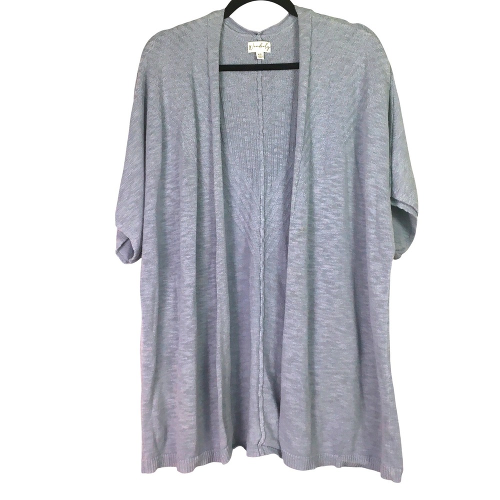 Wonderly Short Sleeve Open Front Knit Cardigan XXL Blue